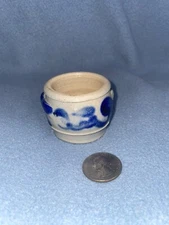 Cobalt Blue Decorated Mini Stoneware Salt Glaze 1  3/4" Handled Crock Blueberry
