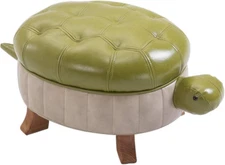 Animal Footstool Turtle Upholstered Ottoman PU Leather Pouf Wood Foot Stool Rest