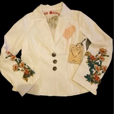 Trendy Boho Blazer Embroidered Jacket Nwt Love Stitch Heart & Cherub Design L