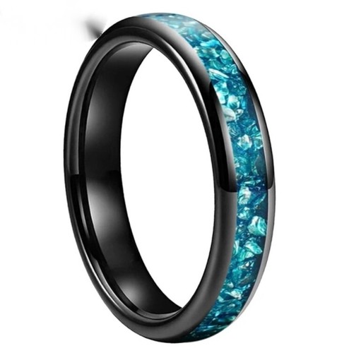 4/6/8MM Men Women Tungsten Carbide Ring Sky Blue Crystal Stone Inlaid Ring Band - Picture 13 of 20