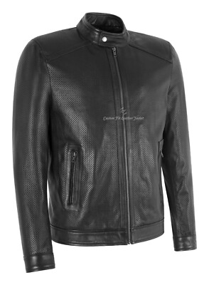 Men's PERFORATED Leather Jacket SUMMER Fashion Racer Black