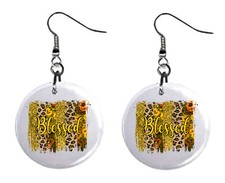 Blessed Design, Button Earrings Jewelry 1" Dangle MADE IN USA NEW