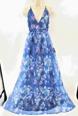 bloom wildly navy blue floral organza maxi dress Lulus Bloom Wildly Floral Organza Gown in Navy Blue Floral at Nordstrom, Size Small