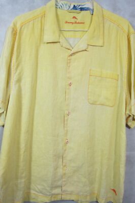 GORGEOUS Tommy Bahama Light Yellow 100% Linen Hawaiian Aloha Shirt XXL