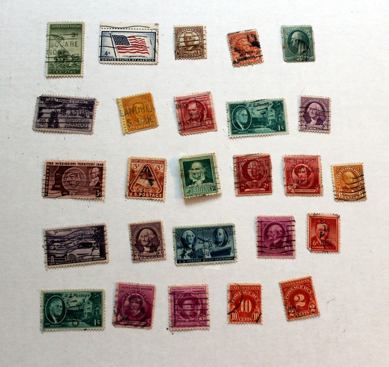 Assorted Old US Postage Stamps 26 Different Used Stamps