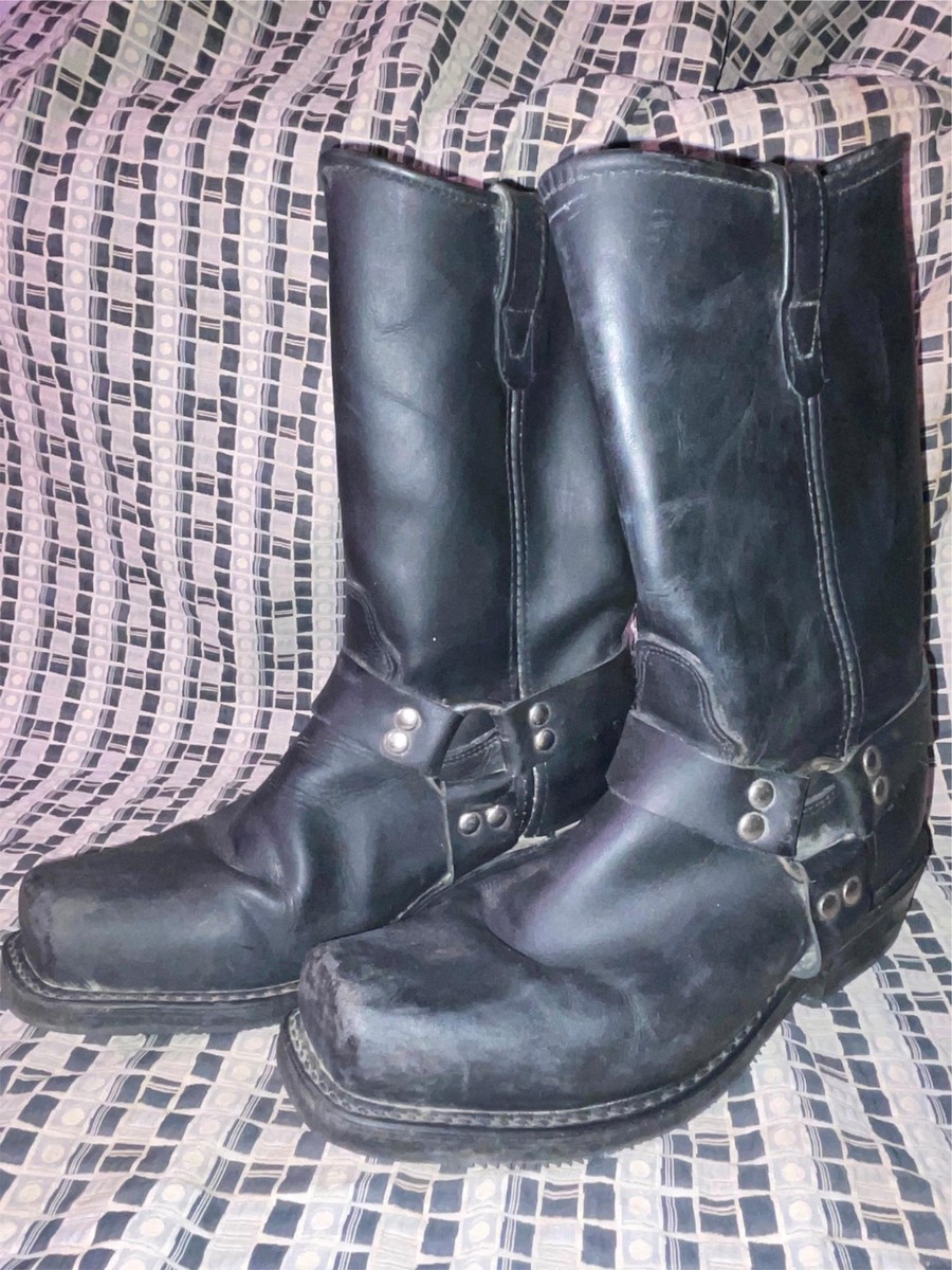 VTG MENS BLACK LEATHER ENGINEER MOTORCYCLE BIKER HARNESS DOUBLE H BOOTS