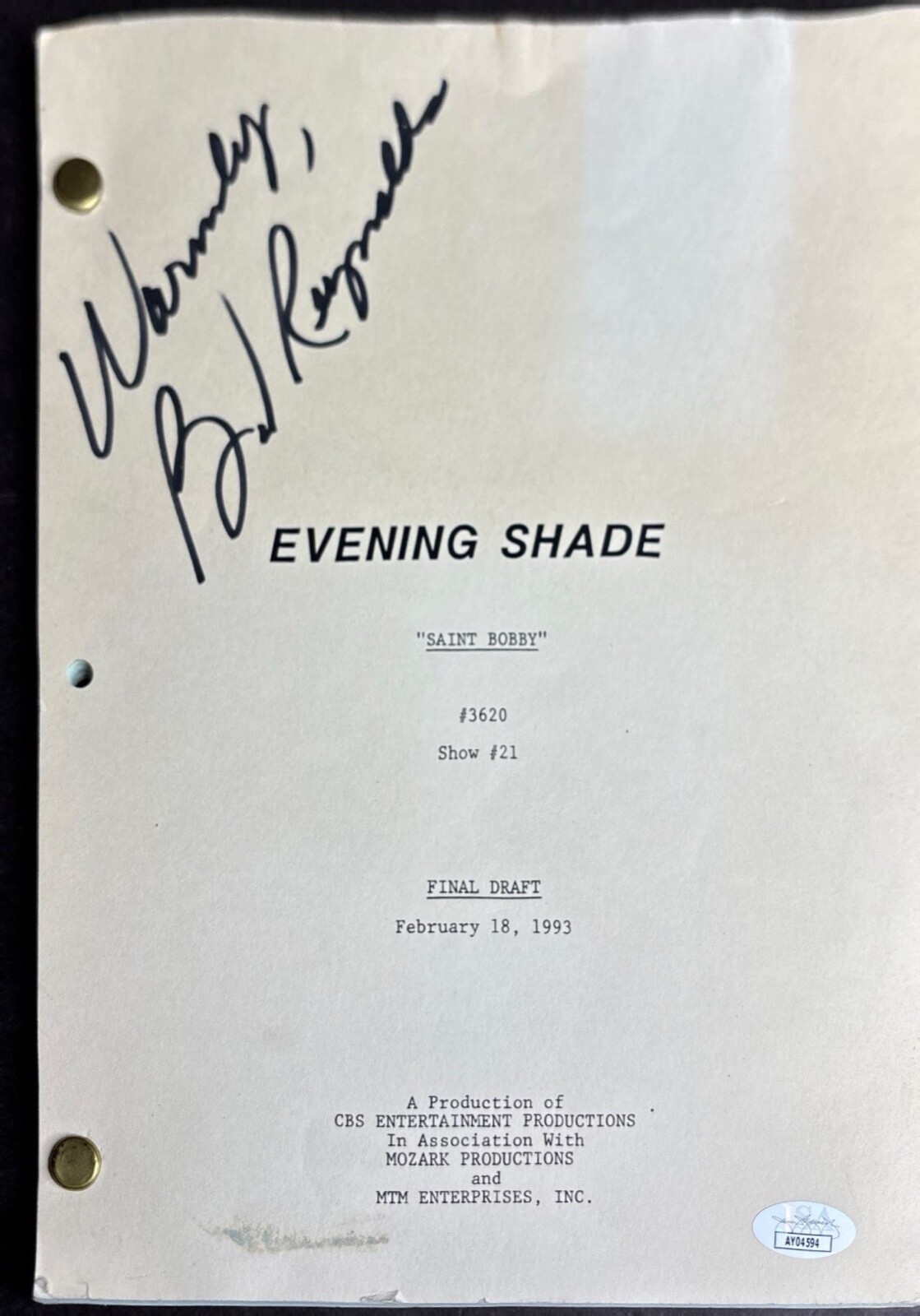 Burt Reynolds Autographed Signed Evening Shade Full Script JSA AY04594 