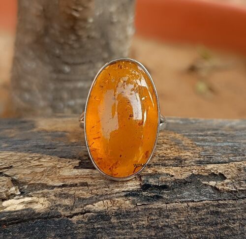 Anillo ámbar indio en anillo de plata 925, joyas para mujer, regalo de cumpleaños, asequible - Imagen 1 de 8
