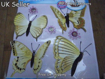 3D-SCHMETTERLING KINDERZIMMER NEUHEIT ABNEHMBARE AUFKLEBER 7 PRO PACKUNG ZIMMERDEKOR UK