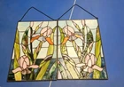 Vintage Pair Tiffany Style Stained Glass panels in Botanical Style 16 X 11 Inch