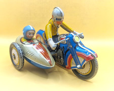 Vintage ASH Tin Toy Motorcycle Sidecar Rider Japan Showa Retro 19cm Rare