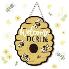  Welcome to Our Hive Bee Wall Plaque Honey Bee Hanging Welcome Signs Wooden 