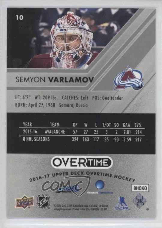 2016-17 Upper Deck Overtime Semyon Varlamov #10 - Image 2 of 2