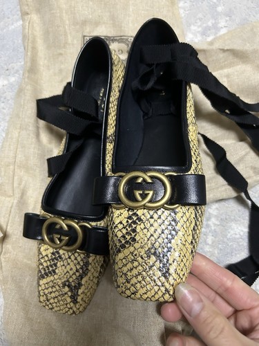 Gucci Double G Interlocking Python Snakeskin Ballet Ballerina Flats Size EU 36.5 - Picture 2 of 8