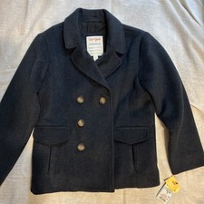 NEW Cat  Jack Navy Blue Faux Wool Button Front Pea Coat Jacket -- Boys' Small