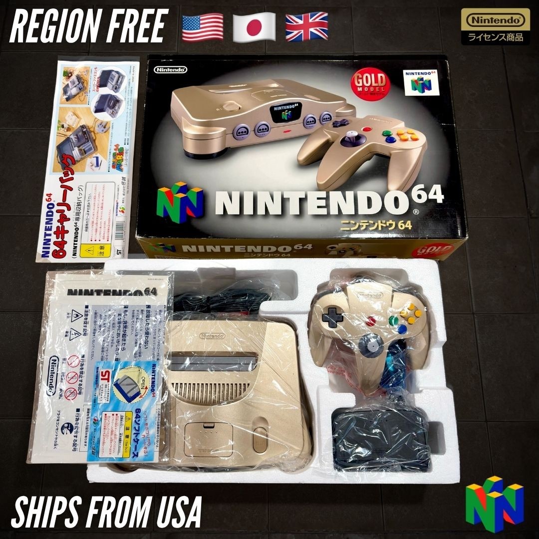 GOLD Nintendo 64 CIB N64 Console Complete In Box REGION FREE NTSC