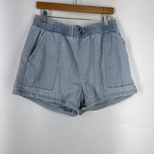 Blank NYC Womens Unwind Light Wash Herringbone Denim Shorts Elastic Waist Size L