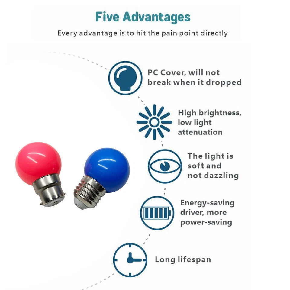 G45 E27 Multicolor LED Light Bulb 2W=20W Halogen Party Lamps RGB Decoration Xmas - Image 4 of 4