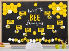 95Pcs Bee Bulletin Board Cutouts Summer Bee Daisy Flower Paper Cutouts with G...