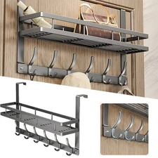 Metal Over the Door 6 Hooks Coat Towel Clothe Bag Hanger Rack Bathroom Organizer