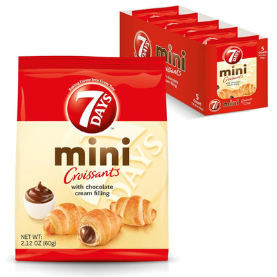 7Days Mini Croissant Pouches, Chocolate Filling, Individual Size Snack Bag, on t