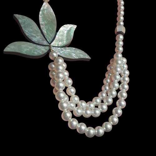 Collar llamativo vintage años 70 abulón incrustación concha imitación perla botín noche - Imagen 2 de 11