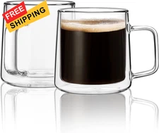 CNGLASS 10oz Glass Coffee Mugs,Double Wall Insulated 10 Ounces, 10oz(2 pack) 
