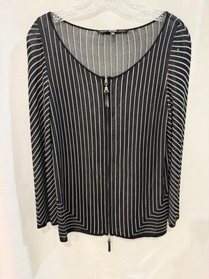 Gianfranco Ferré Womens Black with White Stripe Sheer Sweater Size 42