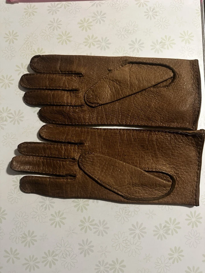 Guantes de cuero marrón vintage Hermès Paris dorado a presión para mujer pequeños medianos Francia Foto 2 de 4