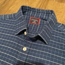 UNTUCKit Shirt Mens Large Tall Blue Windowpane Check Button Front Cotton