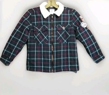 365 Granimals Jacket Boys Sz 6 Navy Plaid Sherpa Collar Dinosaurs T-Rex Shacket