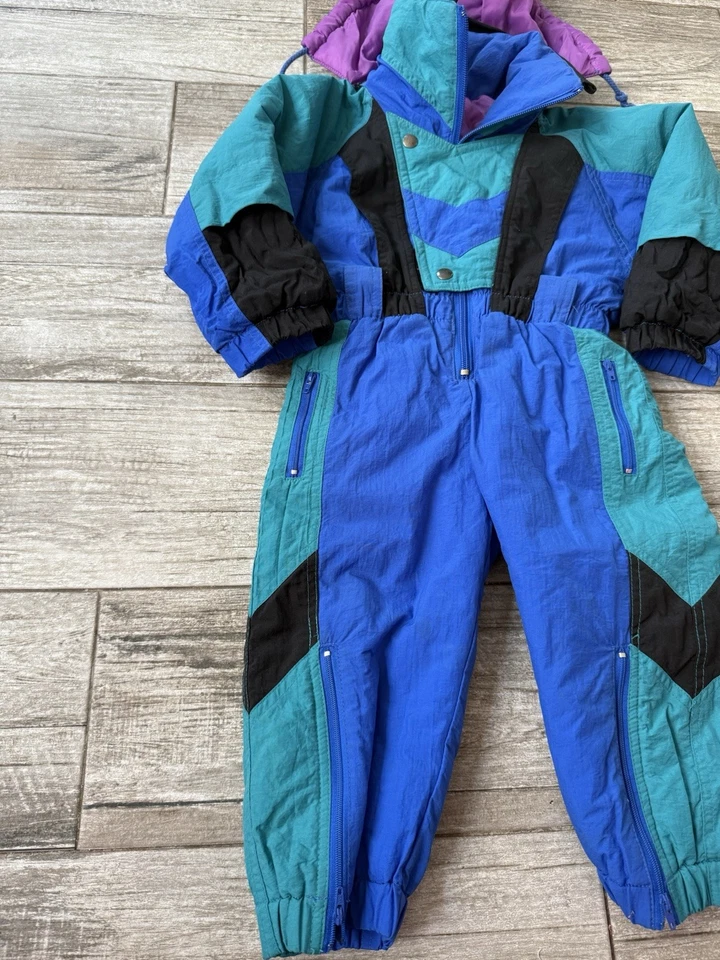 Traje de esquí vintage años 90 niñas traje de nieve de una pieza colorido 2t Foto 2 de 4