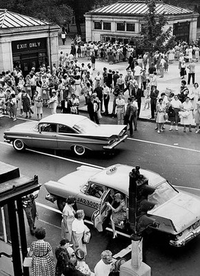The area around Park Street MTA station Boston is crowded as - Boston Old Photo