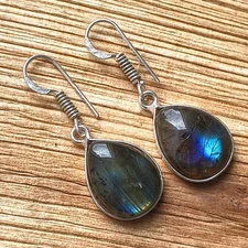 A+ Labradorite Gemstone Dangle Drop Earring 925 Sterling Silver Plated Jewellery