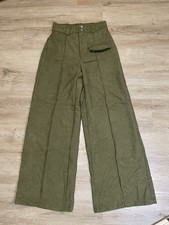 NWT SHEIN Green Corduroy Sz S 4 Wide Leg Pants High Waisted Retro Trousers