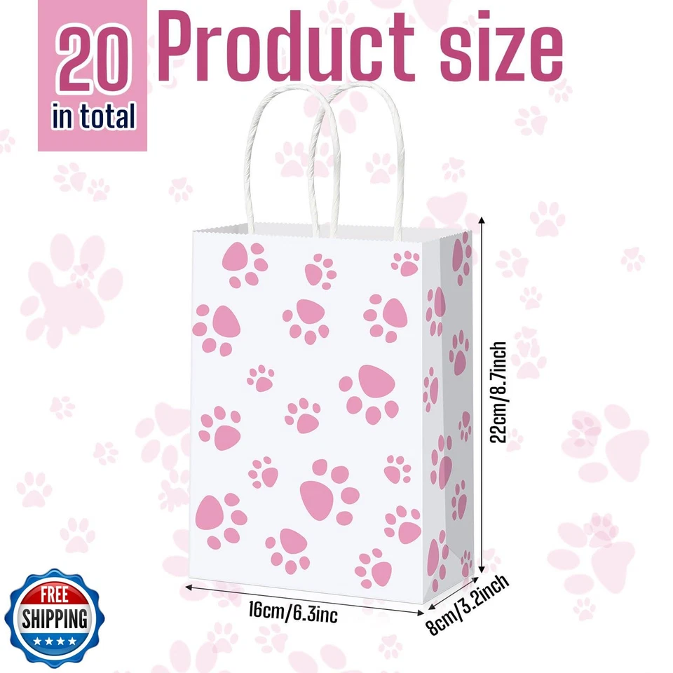 Blulu 20 Piezas Bolsas de Regalo Pata de Perro Cachorro con Asas Giratorias de Papel, Papel de Regalo para Perros Foto 3 de 4