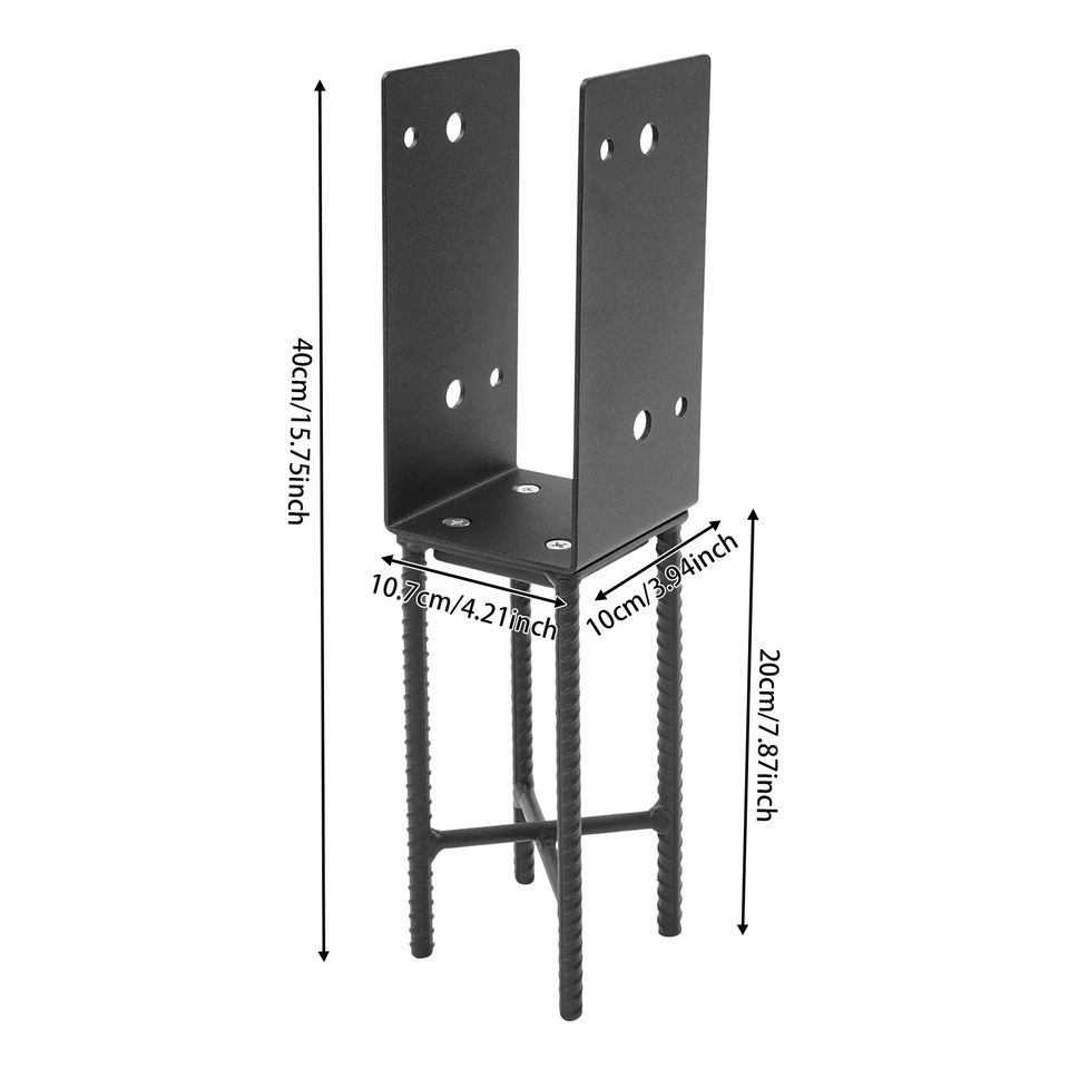Soporte de base de poste en forma de U 8 piezas, soporte de poste de valla de hormigón húmedo de acero al carbono negro Foto 2 de 4