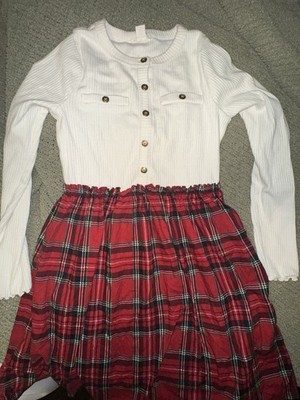 Jcrew crewcuts kid girl plaid red and white long sleeve dress size 8