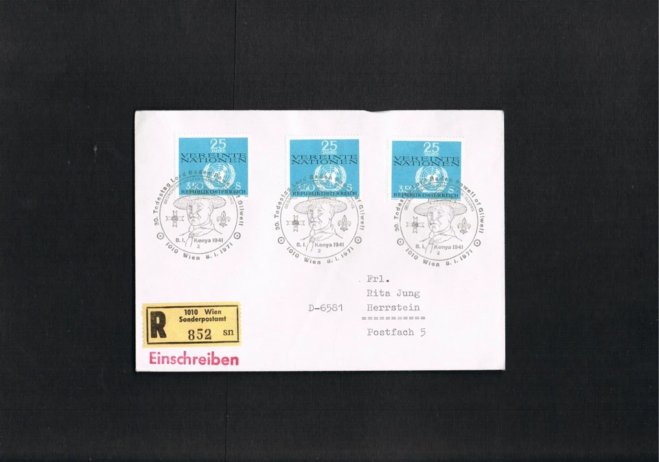 Österreich-Einschreiben "30. Todestag Lord Baden Powell-Kenya 8.1.41" Wien8.1.71 - Bild 1 von 1