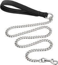 4Ft Metal Chain Dog Leash with Padded Handle Chew Proof Dog Leash for Walking