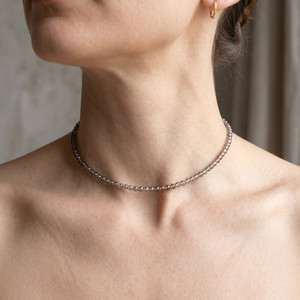 Authentic 2mm Faceted Smoky Quartz Choker Necklace Adjustable Gold Plated Healing Jewelry
