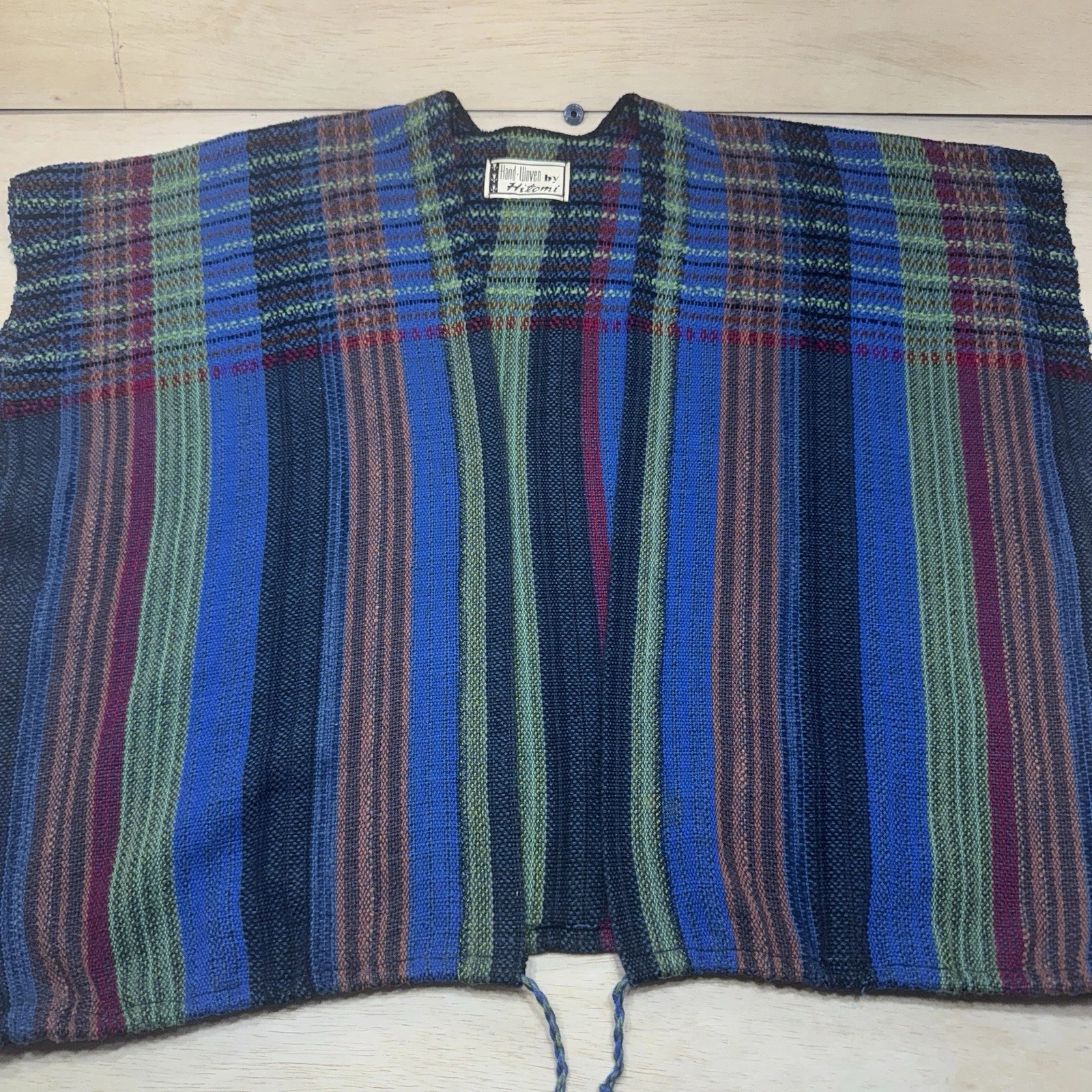 Hand-Woven By Hitomi Poncho Vest One Size Minimalist Multicolor Striped