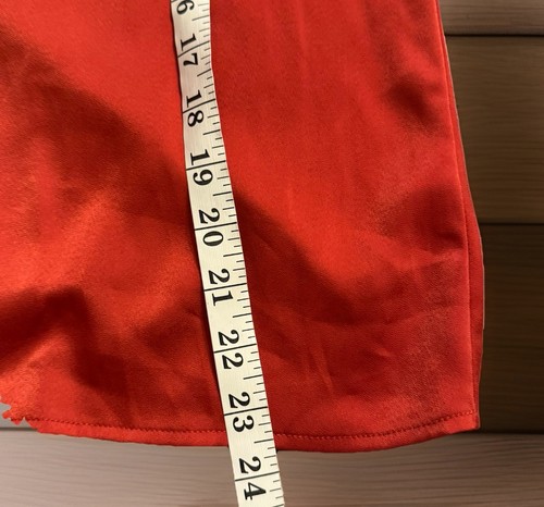 Camicetta THML donna X-Small rosso arancione raso manica corta a sbuffo collo alto nonna - Foto 8 di 8