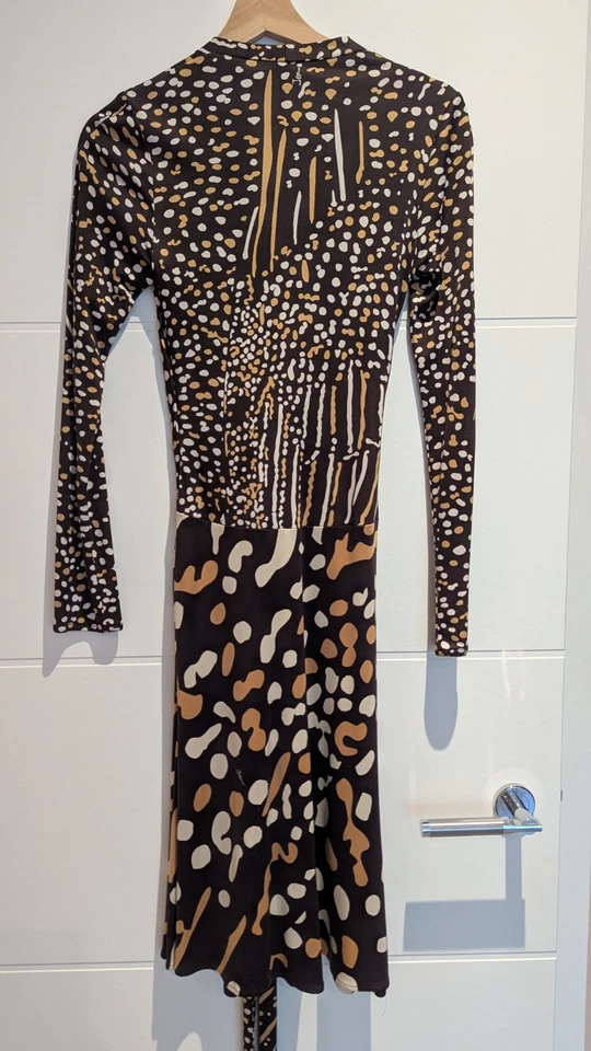 Silk Issa Wrap Dress Multi Print Spots Brown White Beige Size XS - Image 2 of 4