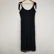 Piper Womens Size 12 Black Lace Covered Tie Shoulder Straight Dress