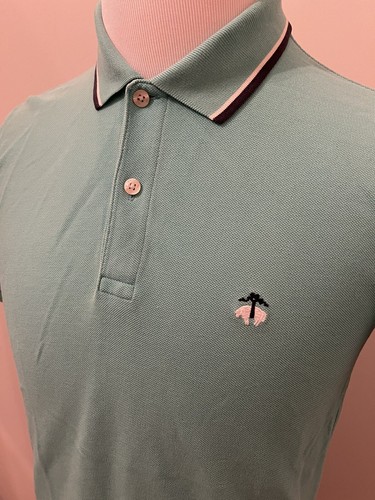 Brooks Brothers Polo Shirt Mens Medium Seafoam Green Cotton Mesh Fleece Logo EUC - Picture 5 of 7
