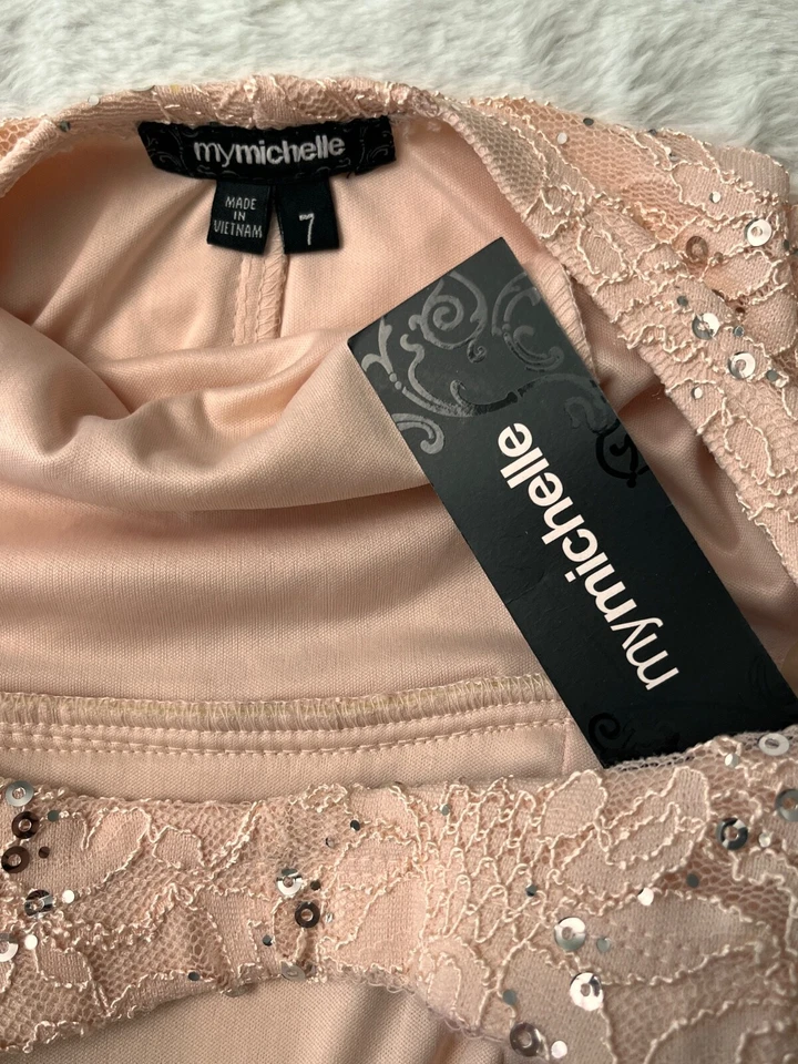 Vestido Formal My Michelle Sweetheart Sin Tirantes Niñas Talla 7 Rosa Joyas Cremallera Nuevo con Etiquetas Foto 3 de 4