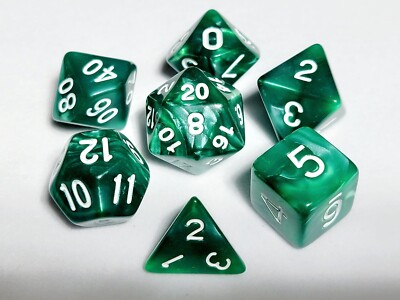 Green Pearl Dice RPG Set Polyhedral DND Dungeons and Dragons Pathfinder 