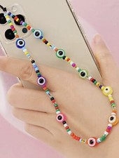 Women Mobile Phone Pendant Multicolored Boho Evil Eye Lanyard Nwt
