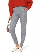 Tibi Cooper Plaid Wool Silk Jogger Trousers Size 0 NWT Snap Detail